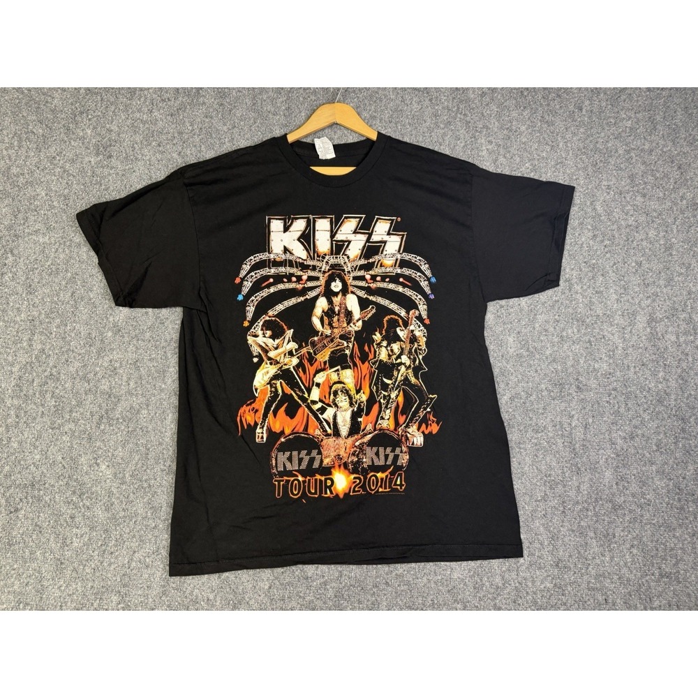 2014 Kiss Rock Band Tour T-Shirt Size XL Black Graphic